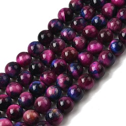 Фуксиновый Природных тигровый глаз бисер нитей, окрашенная и подогревом, круглые, красно-фиолетовые, 10 мм, отверстие : 1 мм, около 37~38 шт / нитка, 14.96'' (38 см)