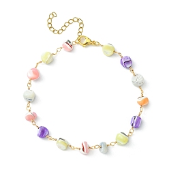 Colorful Handmade Shell Nugget Beaded Chains Anklets, 304 Stainless Steel Jewelry, Colorful, 8-7/8 inch(22.5cm)