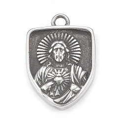 Antique Silver 304 Stainless Steel Pendants, Shield with Jesus Pattern, Antique Silver, 25.5x17x3mm, Hole: 2mm