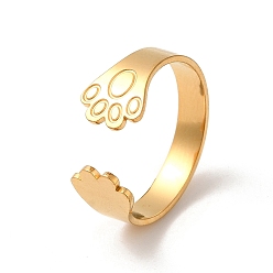 Golden 304 Stainless Steel Open Cuff Rings for Women, Cat Paw Print, Golden, US Size 8 1/4(18.3mm)