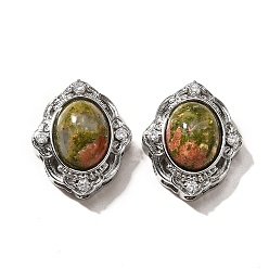 Унакит Природные унакитные многожильные ссылки, цветок, с латунными микро проложить кубических выводы циркония, стойки покрытие, без свинца и без кадмия, 21x17.5x9.5 мм, отверстие : 1.8 мм