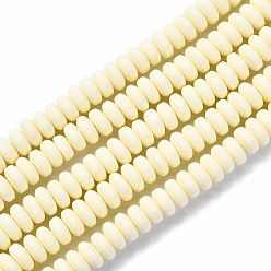 Beige Handmade Polymer Clay Beads Strands, for DIY Jewelry Crafts Supplies, Flat Round, Beige, 6~7x3mm, Hole: 1.5mm, about 113~116pcs/strand, 15.55 inch~16.14 inch(39.5~41cm)