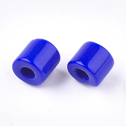 Bleu Perles de bugle de verre opaque, trou rond, bleu, 7~7.5x6~6.5mm, trou: 2.5 mm, environ 800 PCs / sachet 