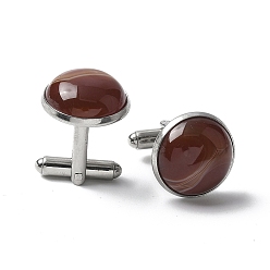 Полосатый Агат 304 пуговицы на манжетах из нержавеющей стали., с окрашенным и нагретым натуральным полосчатым агатом, для аксессуаров одежды, полукруглый, 30~31x17.5 мм