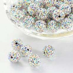 Crystal AB Polymer Clay Rhinestone Beads, Pave Disco Ball Beads, Grade A, Crystal AB, PP9(1.5.~1.6mm), 6mm, Hole: 1.2mm