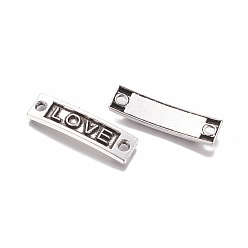 Antique Silver Tibetan Style Alloy Rectangle with Love Links connectors, Cadmium Free & Nickel Free & Lead Free, Antique Silver, 9.5x35x2mm, Hole: 2.5mm