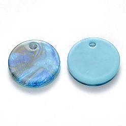 Light Sky Blue Cellulose Acetate(Resin) Charms, Flat Round, Light Sky Blue, 13.5x2.5mm, Hole: 1.5mm