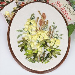 Champagne Yellow DIY Flower & Leaf Pattern Embroidery Kits, Including Printed Cotton Fabric, Embroidery Thread & Needles, Champagne Yellow, 29x22cm