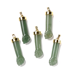 Зеленый Авантюрин Естественный зеленый авантюрин подвески, с фурнитурой латунной золотого тона, форма кулака, 45x12x10 мм, отверстие : 4.5x7.5 мм