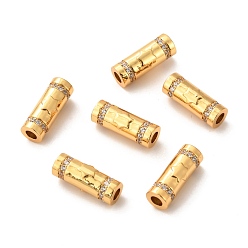 Real 18K Gold Plated Brass Micro Pave Clear Cubic Zirconia Tube Beads, Long-Lasting Plated, Star Pattern, Real 18K Gold Plated, 18.5x7mm, Hole: 3.5mm