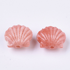 Light Coral Synthetic Coral Beads, Dyed, Two Tone, Scallop Shape, Light Coral, 10x11.5x6.5mm, Hole: 1.2~1.5mm