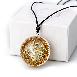 Goldenrod Dyed Natural Pyrite Resin Pendants, Yoga Theme Half Round Charms with Star, Goldenrod, 40mm
