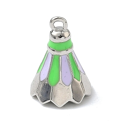 Лайм Латунь эмаль подвески, прелести бадминтона, стойки покрытие, без кадмия и без свинца, платина, желто-зеленые, 15x10.5 мм, отверстие : 1.2 мм