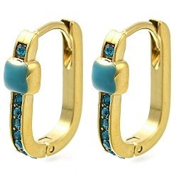 Синий Ионное покрытие (ip) 304 прямоугольные серьги-кольца из нержавеющей стали с эмалью, со стразами, реальный 14 k позолоченный, синие, 15.5x11.5x4 мм