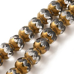 Прозрачный Прозрачные стеклянные бусины гальваническим пряди, половина золотым покрытием, граненые, круглые, прозрачные, 8 мм, отверстие : 1 мм, около 40 шт / нитка, 11.42 дюйм (29 см)