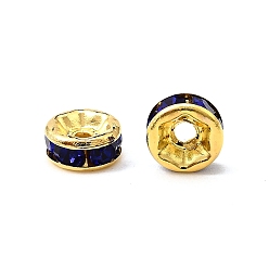 Сапфир Латунные бусины разделители для поставки стразов, класс А, прямой фланец, золото , рондель, сапфир, 6x3 мм, отверстие : 1 мм