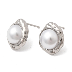 Платина Латунь серьги стержня, с пластмассовой жемчужиной abs, долговечный, стойки покрытие, без свинца и без кадмия, платина, 15.5x13.5 мм