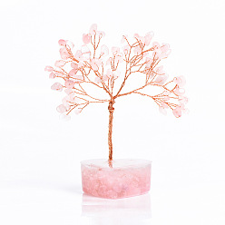 Розовый Кварц Крошка из натурального розового кварца украшение дерево жизни, основа из драгоценного камня с медной проволокой, фен-шуй энергетический камень подарок для домашнего офиса украшение рабочего стола, 56x120 мм