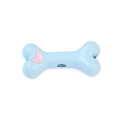 Светло-голубой Стойка гальваническое покрытие распылением сплав эмалированные шарики, без кадмия, без никеля и без свинца, собачья кость с сердцем, светло-голубой, 15x7x5 мм, отверстие : 1.6 мм