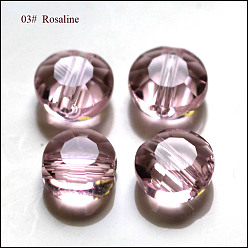 Pink Imitation Austrian Crystal Beads, Grade AAA, Faceted, Flat Round, Pink, 6x3.5mm, Hole: 0.7~0.9mm