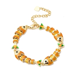 Темно-Оранжевый Латунные браслеты-цепочки с микропаве из кубического циркония для женщин, рыба, с эмалью, стойки покрытие, долговечный, без кадмия и без свинца, реальный 18 k позолоченный, темно-оранжевый, 6.18 дюйм (15.7 см)