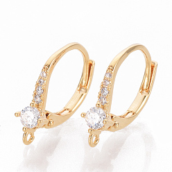 Real 18K Gold Plated Brass Cubic Zirconia Leverback Earring Findings, with Loop, Nickel Free, Real 18K Gold Plated, 17x12x4mm, Hole: 1mm, pin: 0.7mm