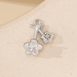 Платина Подвески из металла с микропаве из кубического циркония, цветок, платина, 16x15 мм