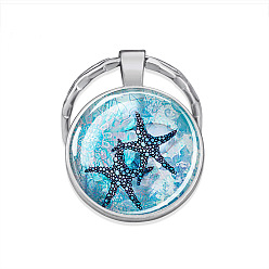 Морская звезда Стеклянный полукруглый/куполообразный брелок с подвеской в виде морских животных, с металлическая фурнитурой, аксессуары для подвески автомобильной сумки, морская звезда, 5.5x2.5 см