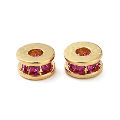 Medium Violet Red Rack Plating Brass Pave Cubic Zirconia Beads, Real 18K Gold Plated, Long-Lasting Plated, Lead Free & Cadmium Free, Column, Medium Violet Red, 5x3mm, Hole: 1.8mm