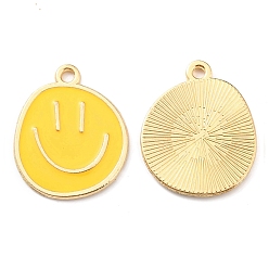 Gold Alloy Enamel Pendants, Golden, Flat Round with Smiling Face Charm, Gold, 24.5x20x1.5mm, Hole: 2mm