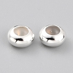 925 Sterling Silver Plated Brass Beads, with Rubber Inside, Slider Beads, Stopper Beads, Long-Lasting Plated, Rondelle, 925 Sterling Silver Plated, 5x2.5mm, Rubber Hole: 1.2mm