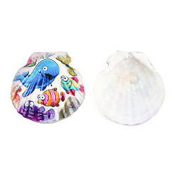 Other Animal Printed Natural Freshwater Shell Big Pendants, Shell Charm, Colorful, Sea Animals, 55~75x52~70x6~8mm, Hole: 1.4mm