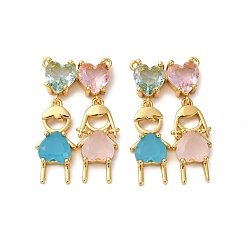 (52) Непрозрачная лаванда Латунные микро проложить кубического циркония подвески, человек, со стеклом, без кадмия и без свинца, реальный 18 k позолоченный, стойки покрытие, долговечный, разноцветные, 34x20.5x5.5 мм, отверстие : 1 мм