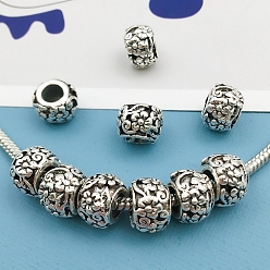 Flower Christmas Themed Tibetan Style Alloy European Beads, Large Hole Beads, Antique Silver, Rondelle, Flower, 10x7mm, Hole: 5mm