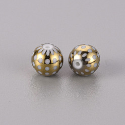 Golden Plated Electroplate Glass Beads, Round with Dots Pattern, Golden Plated, 10mm, Hole: 1.2mm