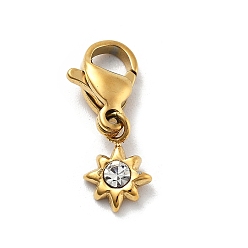 Кристалл 304 украшение из нержавеющей стали со стразами, с карабин-лобстерами , ионное покрытие (ip), реальный 14 k позолоченный, звезда, кристалл, 16 мм