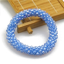 Cornflower Blue Crystal Glass Beaded Stretch Bracelets, Womens Fashion Handmade Jewelry, Cornflower Blue, Inner Diameter: 2-3/8 inch(6cm)