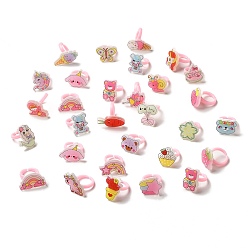 Mixed Shapes Cartoon Animal Resin Open Cuff Ring for Kids, Mixed Shapes, Inner Diameter: 13.8mm