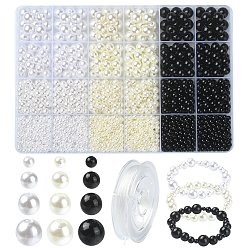 Mixed Color DIY Imitation Pearl Bracelet Making Kit, Including ABS Plastic Round Beads, Elastic Thread, Mixed Color, Beads: 4~10mm, Hole: 1.6~2.3mm, 148.8g/box