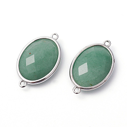 Green Aventurine Platinum Tone Brass Green Aventurine Links connectors, Faceted, Oval, 26.5x15x6mm, Hole: 1~2mm