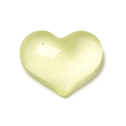 Yellow Green Luminous Transparent Resin Cabochons, Heart, Yellow Green, 15.5x20x7mm