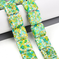 Зелено-Желтый Синтетических нитей бирюзовые бусы, окрашеные, квадратный, зеленый желтый, 20x20x6.5 мм, отверстие : 1 мм, около 20 шт / нитка, 15.63'' (39.7 см)