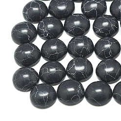 Black Synthetic Turquoise Cabochons, Dyed, Half Round/Dome, Black, 12x4.5mm