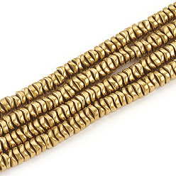 Golden Plated Electroplate Non-magnetic Synthetic Hematite Beads Strands, Wavy Disc, Golden Plated, 4x1.5mm, Hole: 1mm, about 270pcs/strand, 16.1 inch