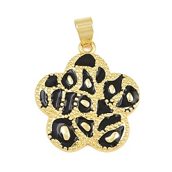 Black Brass Pendants, with Enamel, Flower Charms, Cadmium Free & Lead Free, Rack Plating, Long-Lasting Plated, Real 18K Gold Plated, Black, 27x24.5x2mm, Hole: 4x6mm