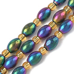 Разноцветный Гальванические природные друзы геод, рис, с бисером, красочный, 8~9x6 мм, отверстие : 0.7~0.8 мм, около 18 шт / нитка, 7.76~7.95'' (19.7~20.2 см)