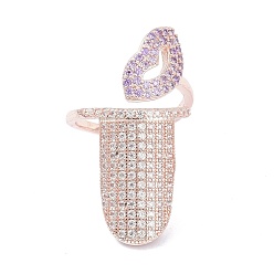 Real Rose Gold Plated Brass Micro Pave Cubic Zirconia Fingernail Rings, Nail Cover Ring, Lips, Real Rose Gold Plated, 1.5mm, Inner Diameter: 14.5mm