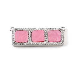 Hot Pink Brass Micro Pave Clear Cubic Zirconia Connector Charms, with Resin, Rectangle with Square Links, Rack Plating, Long-Lasting Plated, Cadmium Free & Lead Free, Platinum, Hot Pink, 12x32x3mm, Hole: 1mm