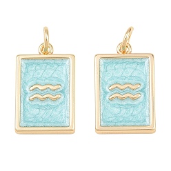 Aquarius Brass Enamel Pendants, Rectangle Charms, Rack Plating, Cadmium Free & Lead Free, Long-Lasting Plated, Golden, Aquarius Charms, 17.5x11x2mm, Hole: 3mm