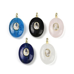Смешанные камни Подвески из натурального смешанного камня и кубического циркония, овальные подвески с латунными петлями, золотые, смешанные окрашенные и неокрашенные, 21.5x13x6.5 мм, отверстие : 1.8 мм